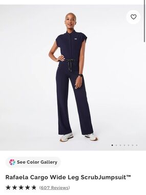Figs Navy Wide-Leg Scrub Jumpsuit with Drawstring Waist